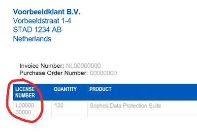 Waar vind ik mijn SOPHOS License nummer